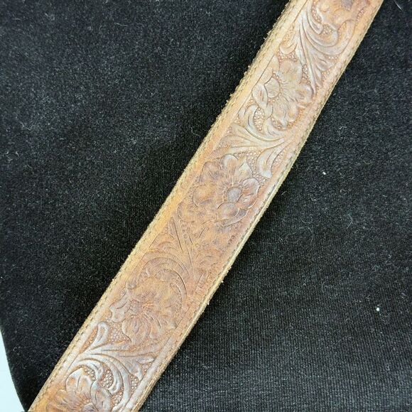 Vintage Justin Western Tooled 100% Leather Floral Belt - Size 38 - Picture 4 of 7